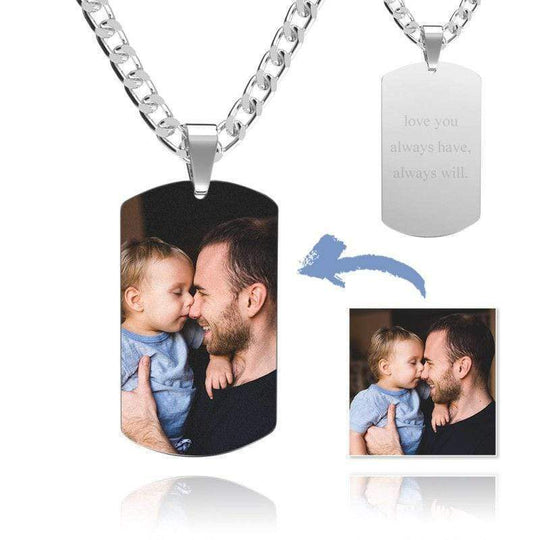 Square Photo Necklace with Engraving Necklace for man MelodyNecklace