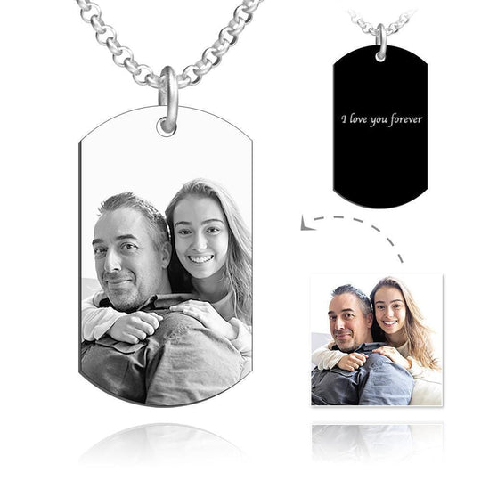 Square Photo Necklace with Engraving Necklace for man MelodyNecklace