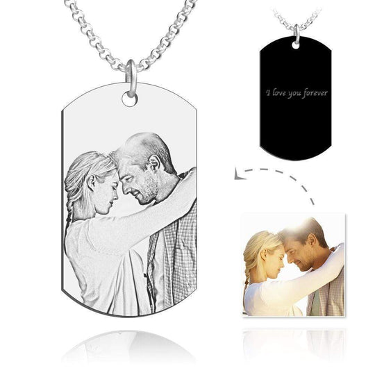 Square Photo Necklace with Engraving Necklace for man MelodyNecklace