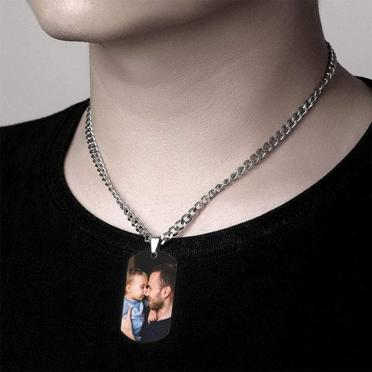 Square Photo Necklace with Engraving Necklace for man MelodyNecklace