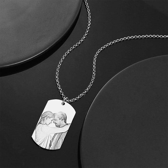 Square Photo Necklace with Engraving Necklace for man MelodyNecklace