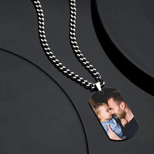 Square Photo Necklace with Engraving Necklace for man MelodyNecklace