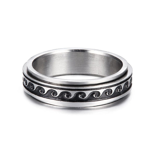 Stainless Steel Wave Anxiety Spinner Ring Silver / 6 Ring MelodyNecklace