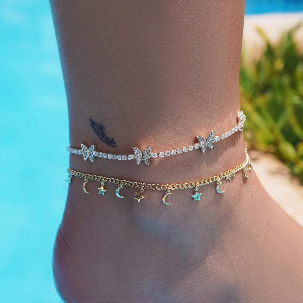 Summer Jewelry Diamond Butterfly Wings Anklet Anklet GG