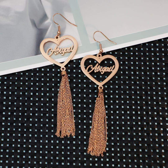 Tassel Earrings with Personalized Heart Charm or Round Charm Earring MelodyNecklace