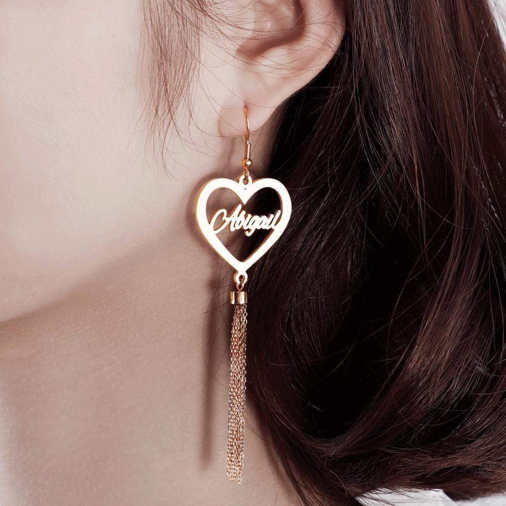 Tassel Earrings with Personalized Heart Charm or Round Charm Earring MelodyNecklace