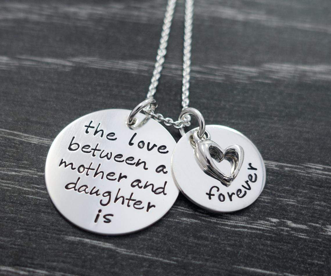 The love between a mother and daughter is forever - Personalized Hand Stamped Necklace Necklace MelodyNecklace