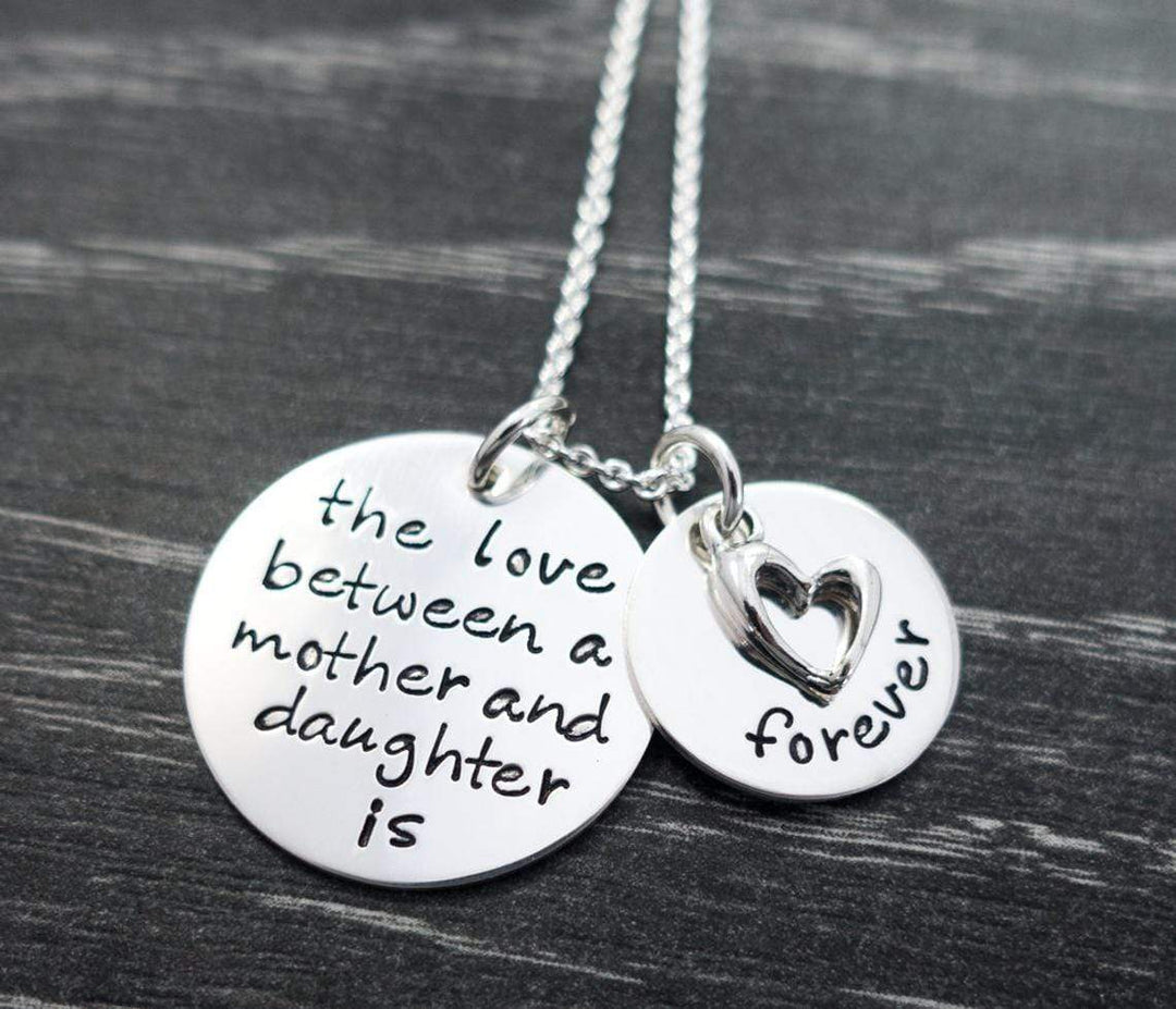 The love between a mother and daughter is forever - Personalized Hand Stamped Necklace Necklace MelodyNecklace