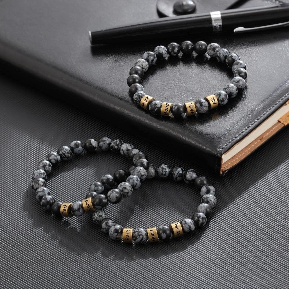 Tiger Eye Men Bracelet Personalized with Beaded Warp Bracelet Grey Quillingx