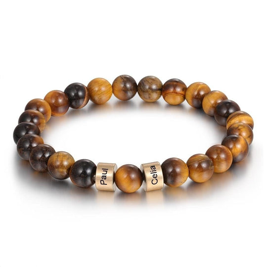 Tiger Eye Men Bracelet Personalized with Beaded Warp Bracelet Grey Tiger Eye / 8.3“ / Gold Quillingx