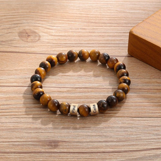 Tiger Eye Men Bracelet Personalized with Beaded Warp Bracelet Grey Tiger Eye / 8.3“ / Silver Quillingx