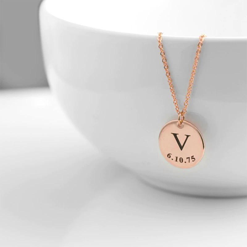 Tiny Birthday Initials Necklace Rose Gold Mom Necklace MelodyNecklace