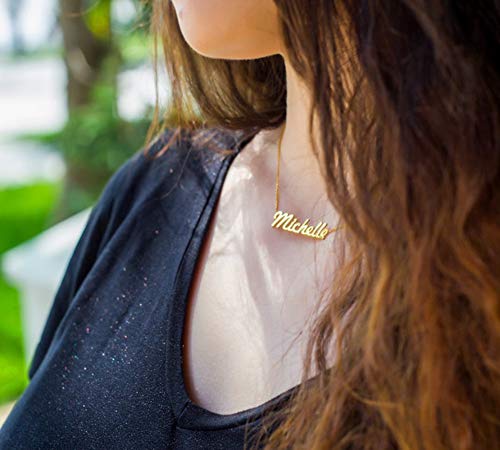 TinyName Custom Name Necklace Personalized 18K Gold Plated Nameplate Customized Jewelry Gift for Women Horizontal Name Necklace Pendant Necklaces Visit the TinyName Store