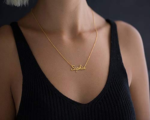 TinyName Custom Name Necklace Personalized 18K Gold Plated Nameplate Customized Jewelry Gift for Women Horizontal Name Necklace Pendant Necklaces Visit the TinyName Store