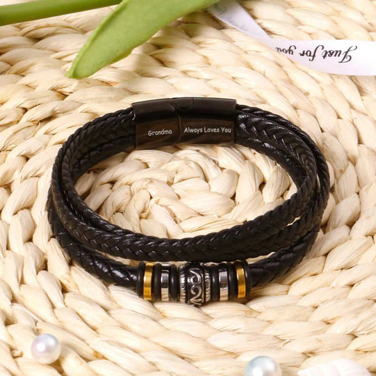 To My Grandson, Inspirational Leather Bracelet Bangle with Message Card Gifts For Him Bracelet For Man MelodyNecklace