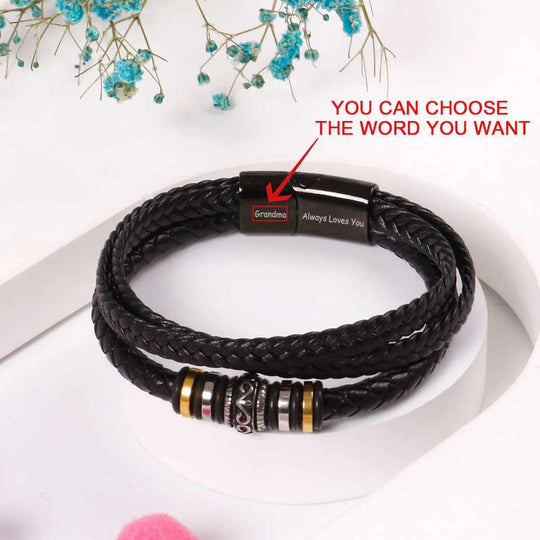 To My Grandson, Inspirational Leather Bracelet Bangle with Message Card Gifts For Him n1