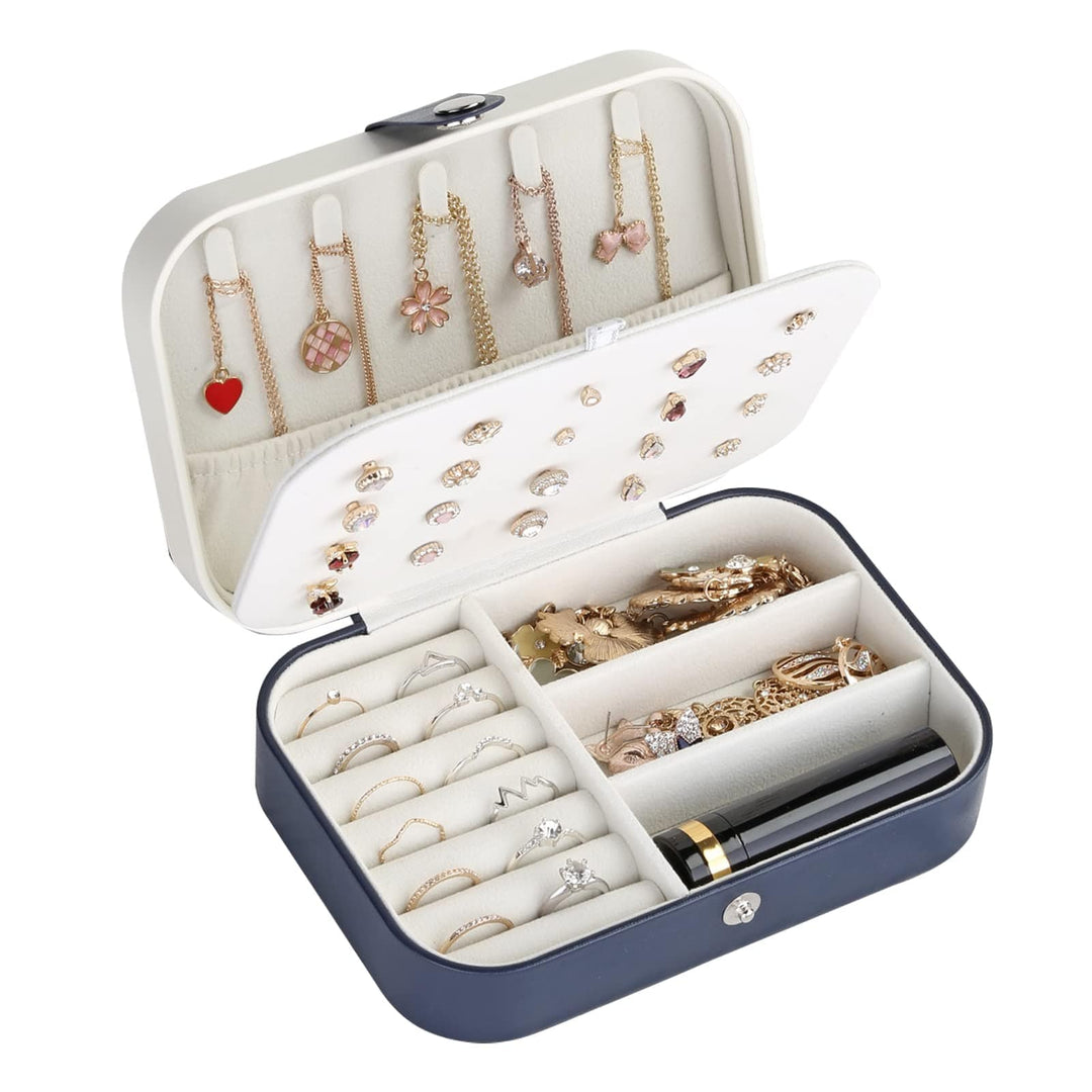 Travel Jewelry box Double Layer Jewelry Case Navy Blue Other Accessories MelodyNecklace