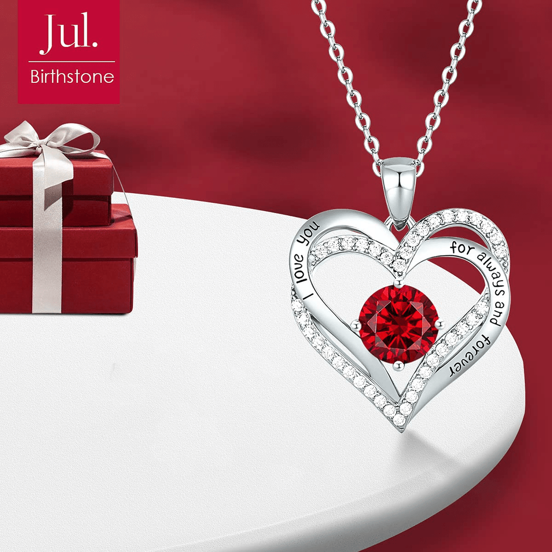 Valentine's Day Gift Forever Love Heart Necklace Birthstone Pendant July - Ruby Valentine Necklace MelodyNecklace