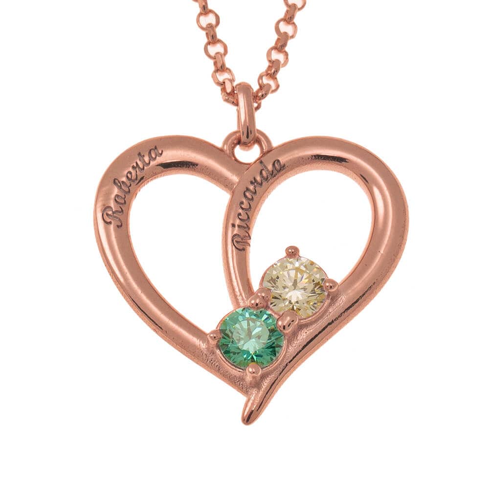 Valentine's Day Gift Forever Love Names And Birthstones Heart Necklace 18K Rose Gold Plating mylongingnecklace