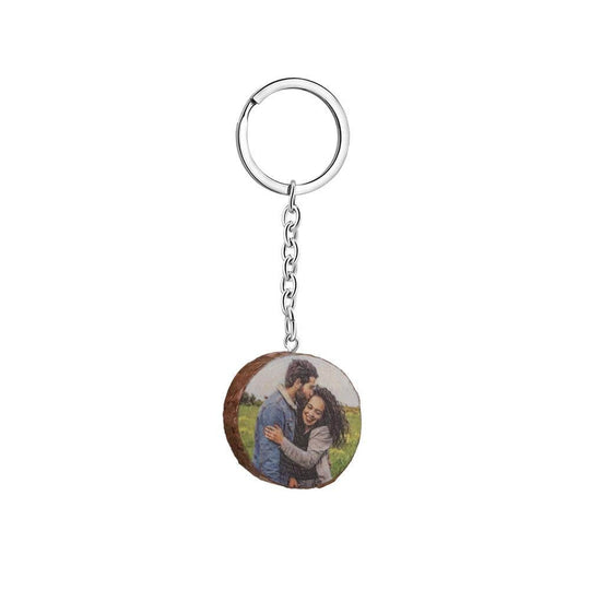 Wooden Keychain With Personalized Photo Keychain MelodyNecklace