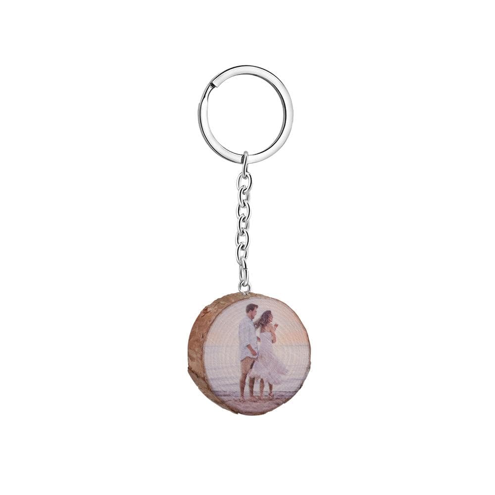 Wooden Keychain With Personalized Photo Keychain MelodyNecklace