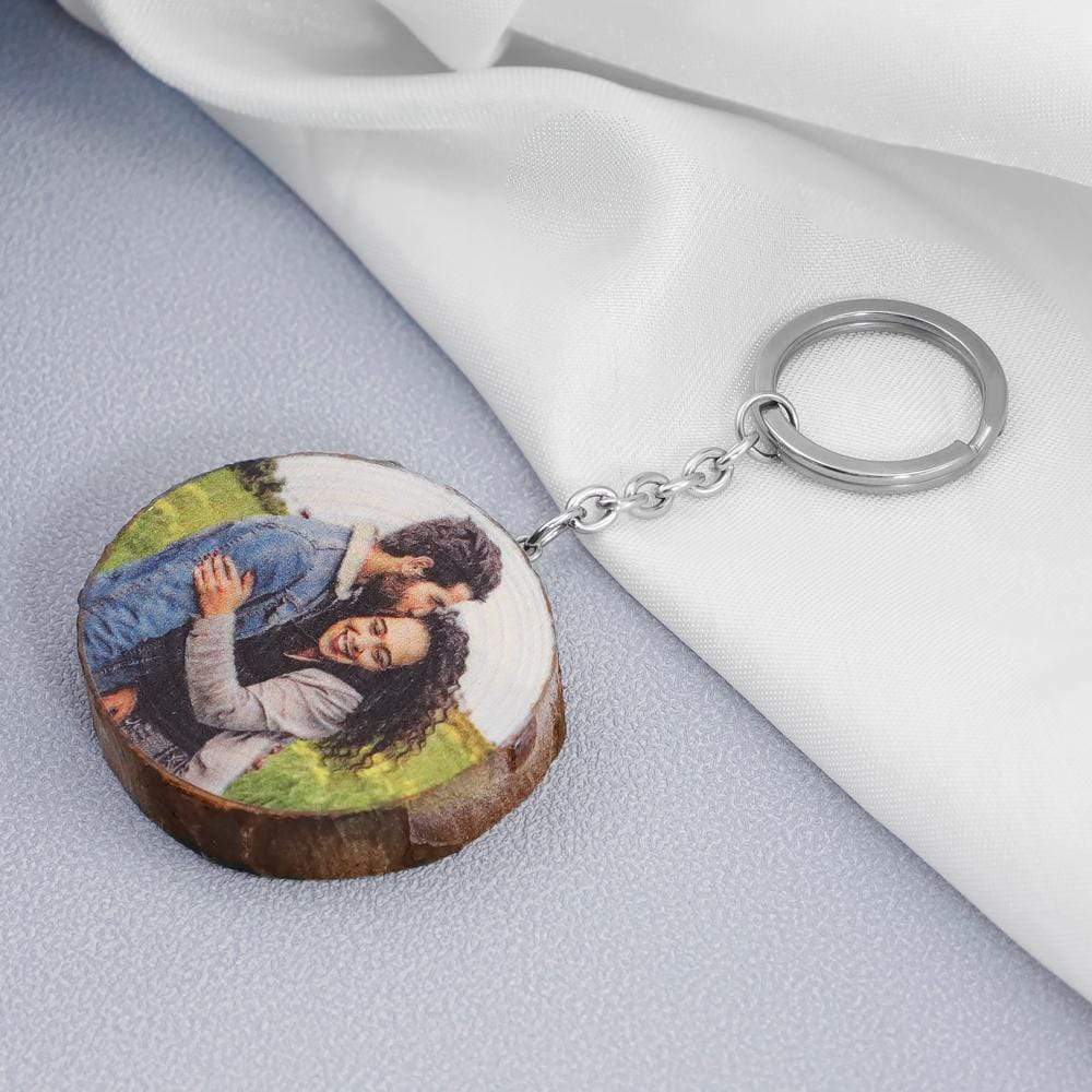 Wooden Keychain With Personalized Photo Keychain MelodyNecklace