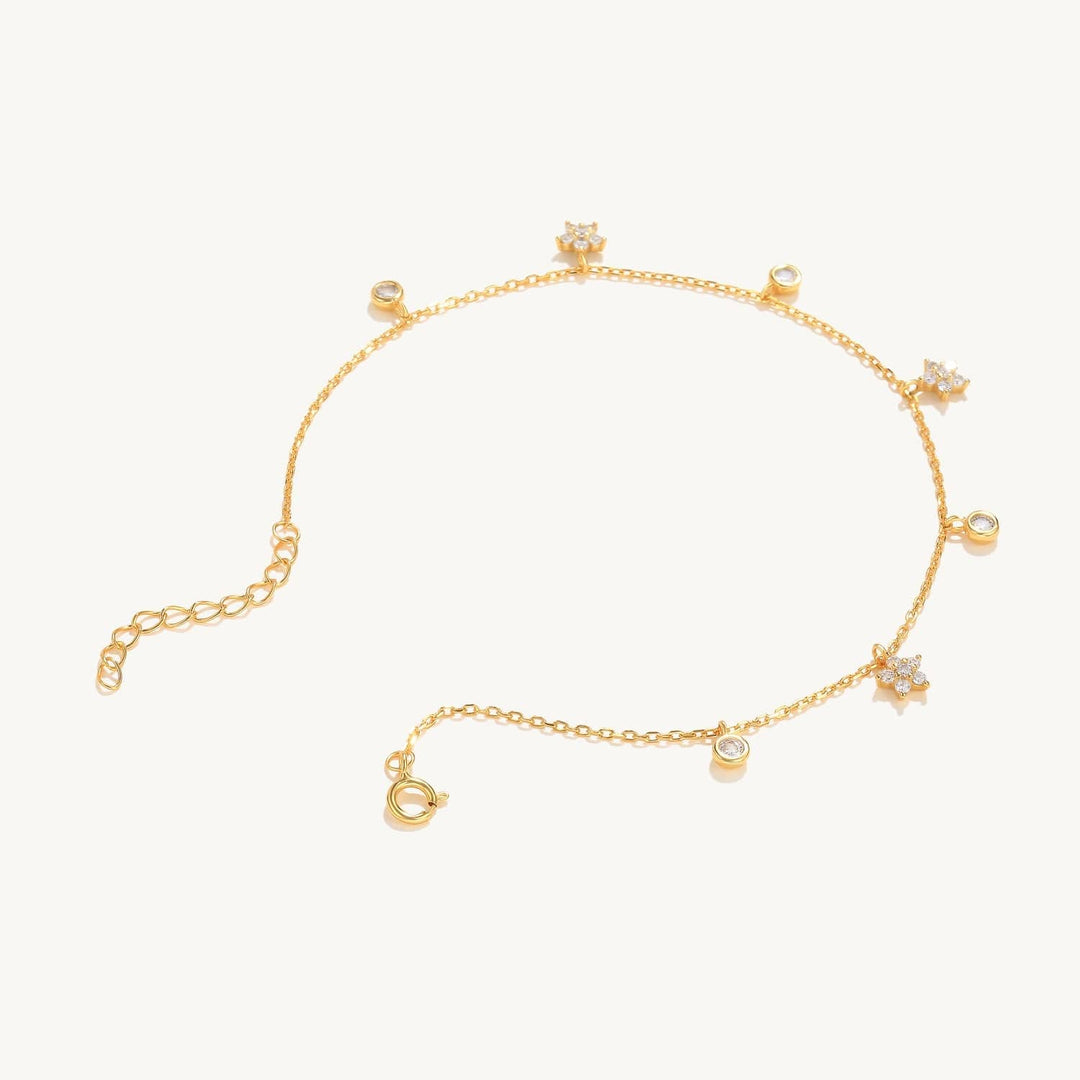 Zircon Flower Dangle Anklet Gold Anklets Kosiner